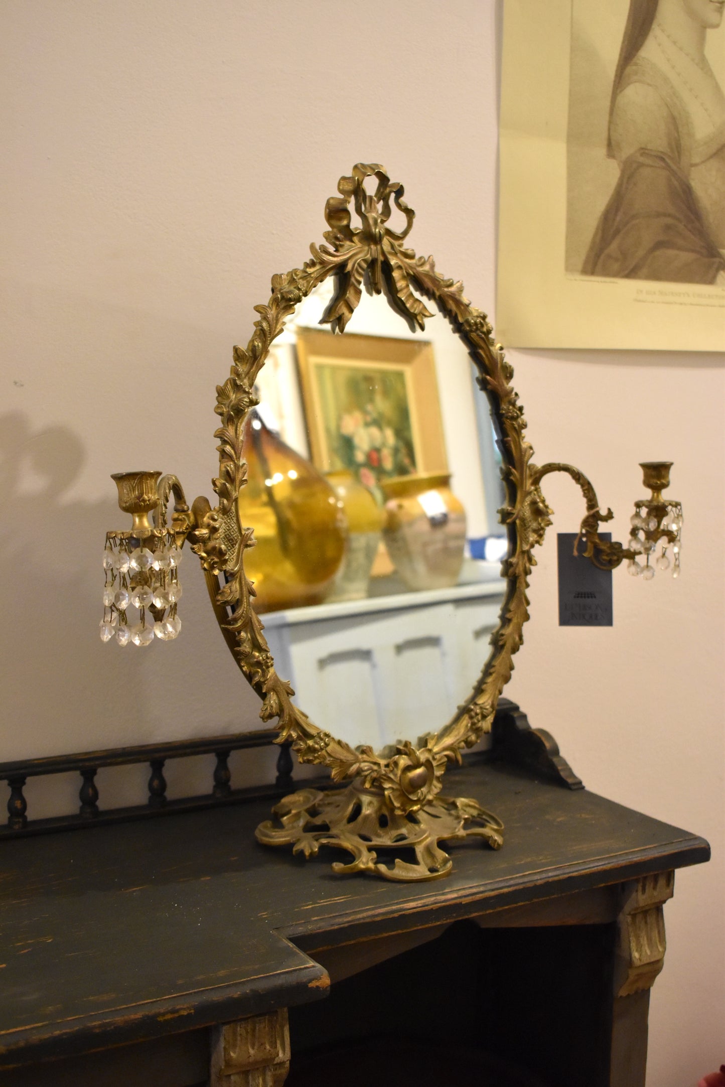 Lovely Old Brass Candelabra Mirror