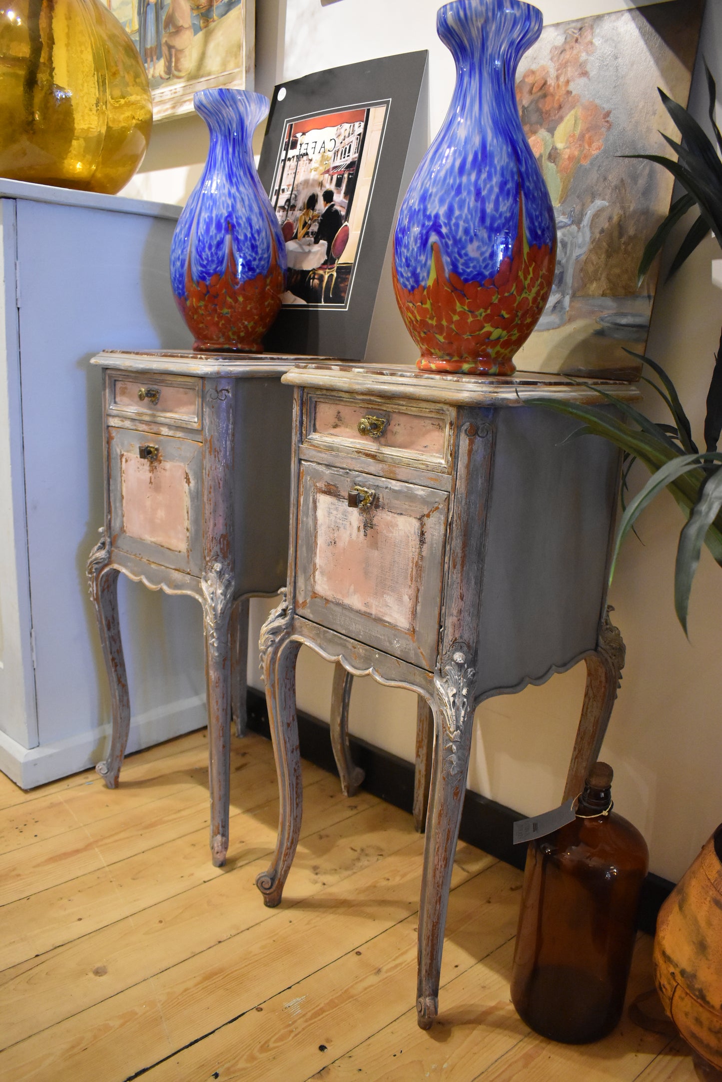 Pair of French Marble Topped Lockers