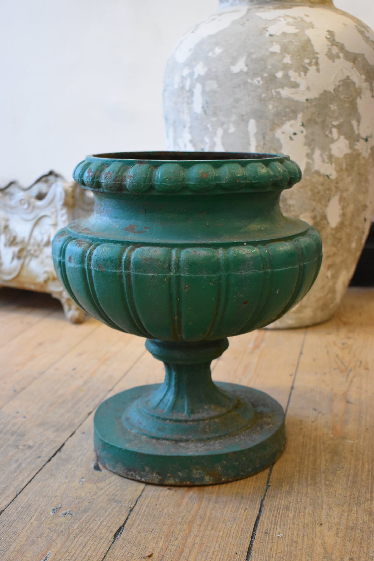 Old French Army Green Cast Iron Planter
