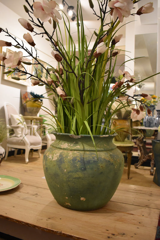 Lovely Old French Painted Plant Pot in Green