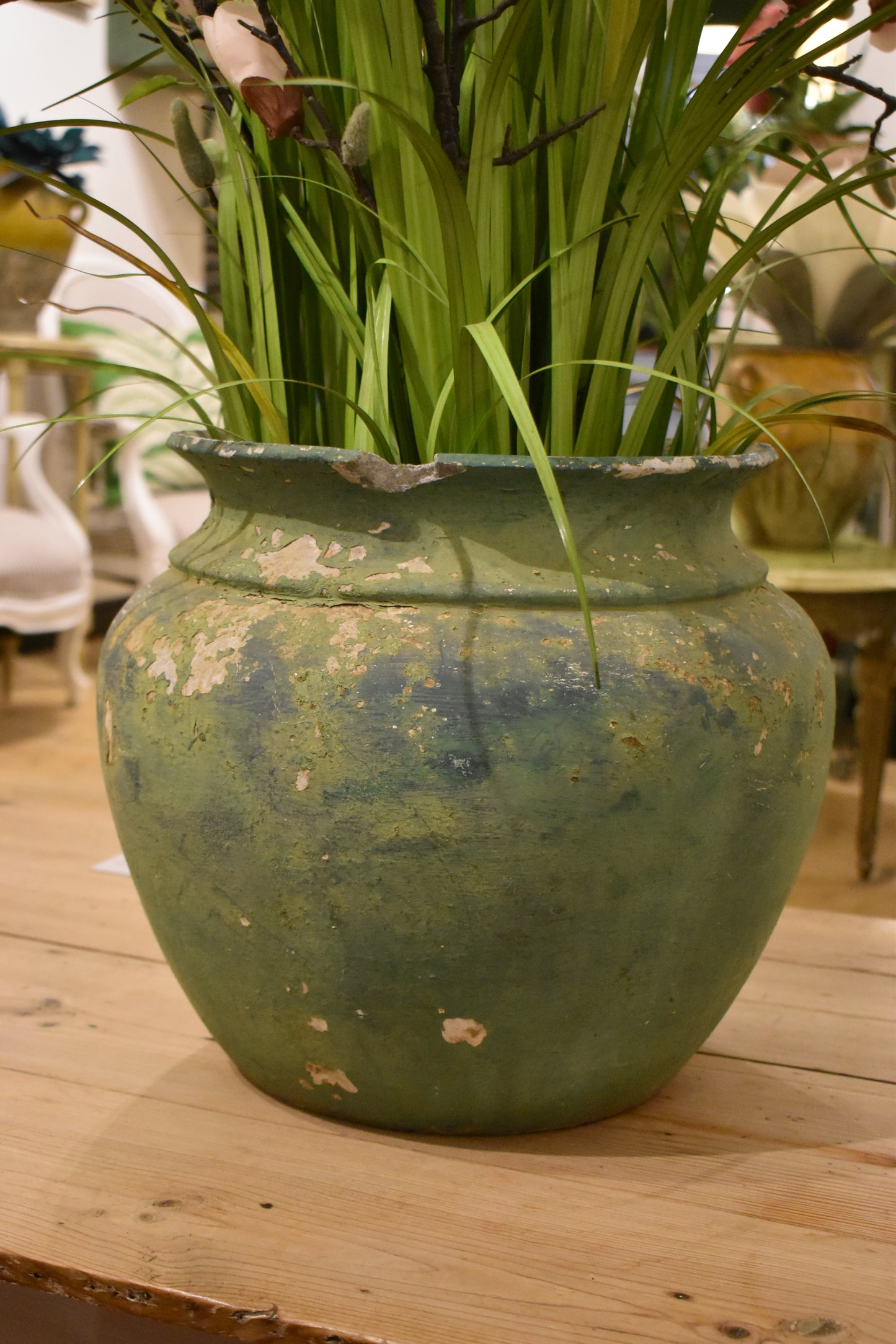 Lovely Old French Painted Plant Pot in Green