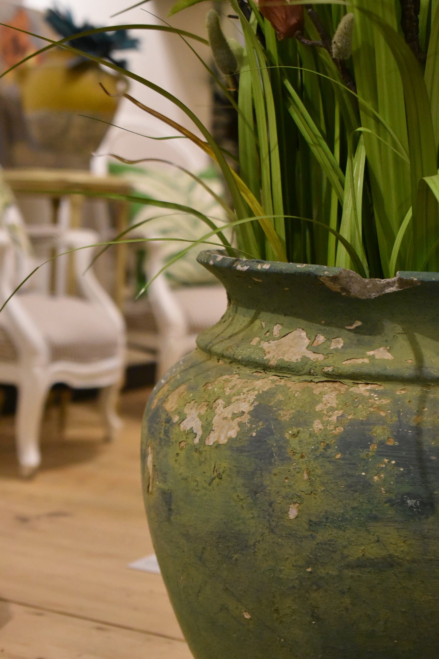 Lovely Old French Painted Plant Pot in Green