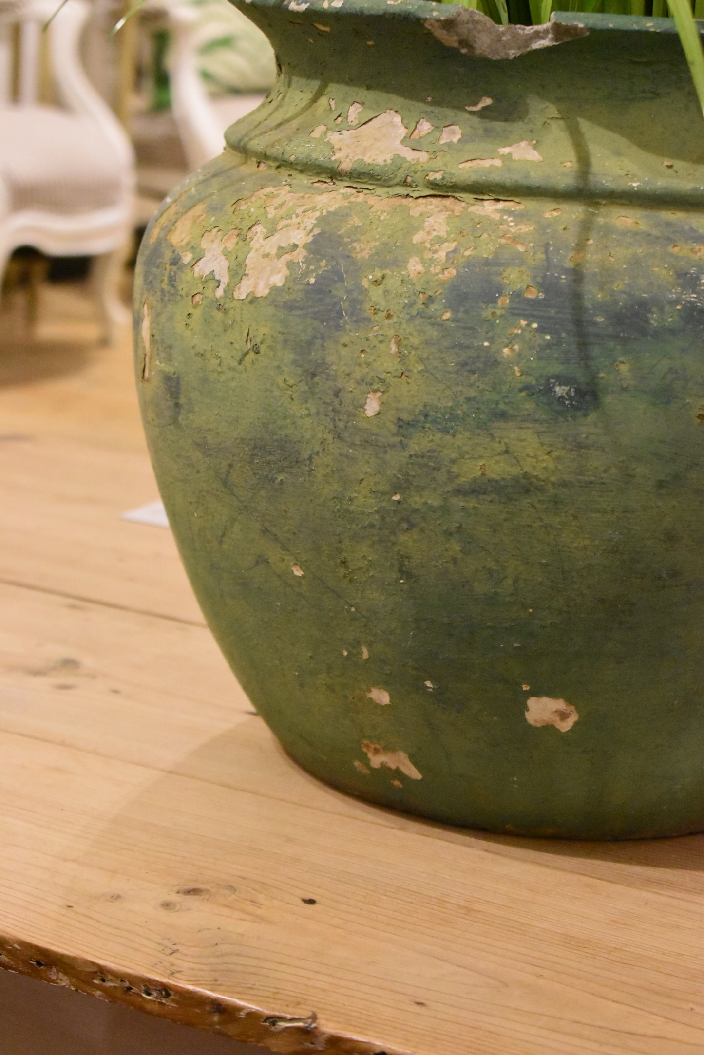 Lovely Old French Painted Plant Pot in Green
