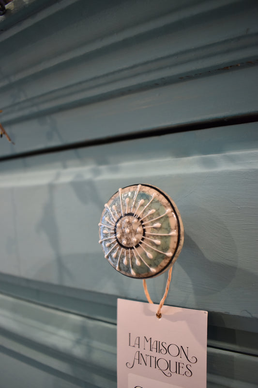 French Antique Turquoise Cupboard with Decorative Knobs