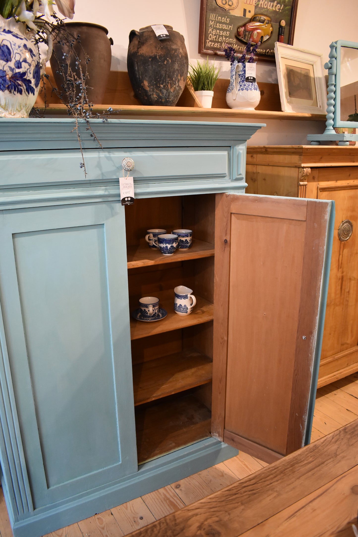 French Antique Turquoise Cupboard with Decorative Knobs
