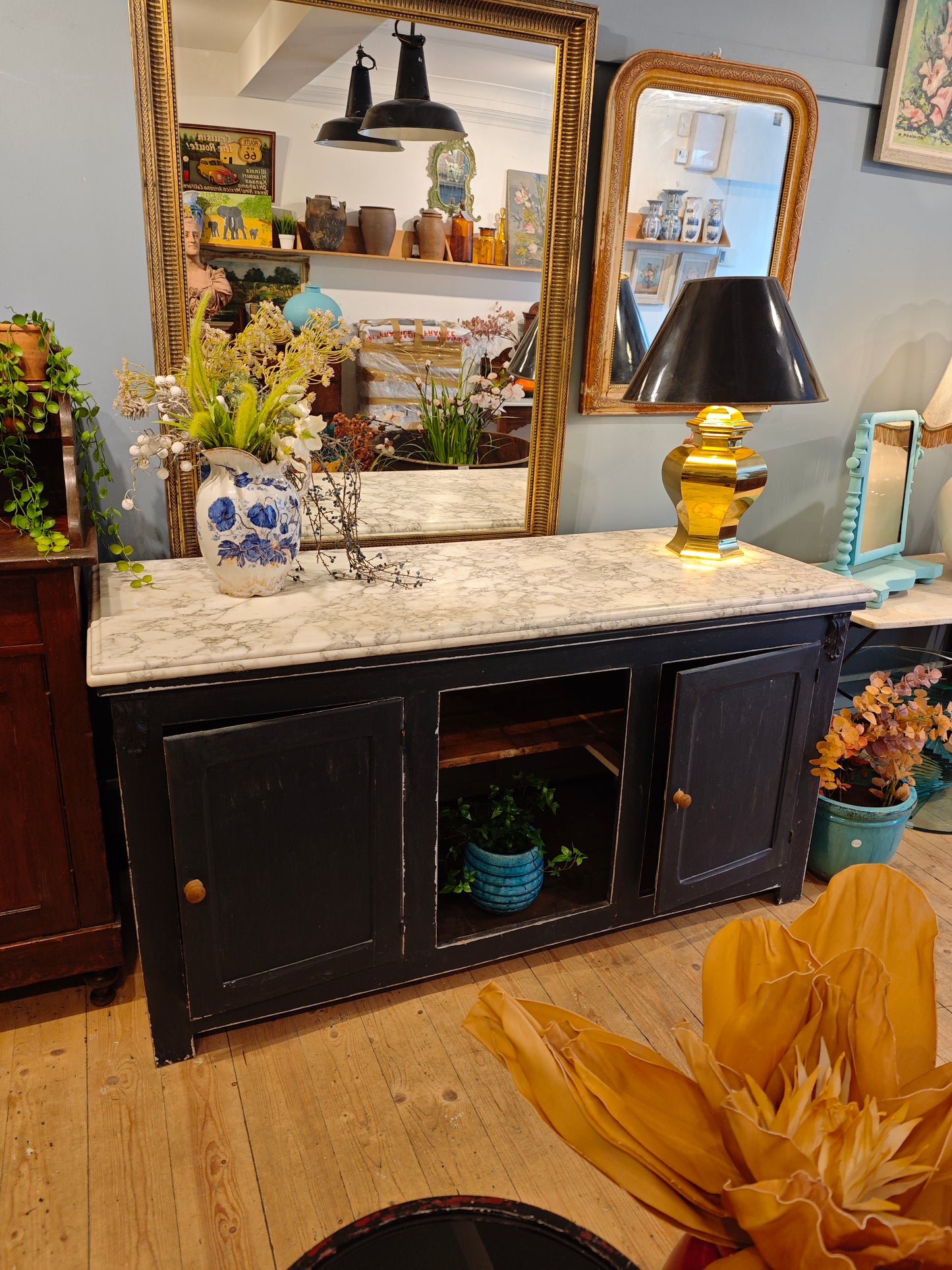 Old French Shop Counter/Kitchen Island with Marble Top