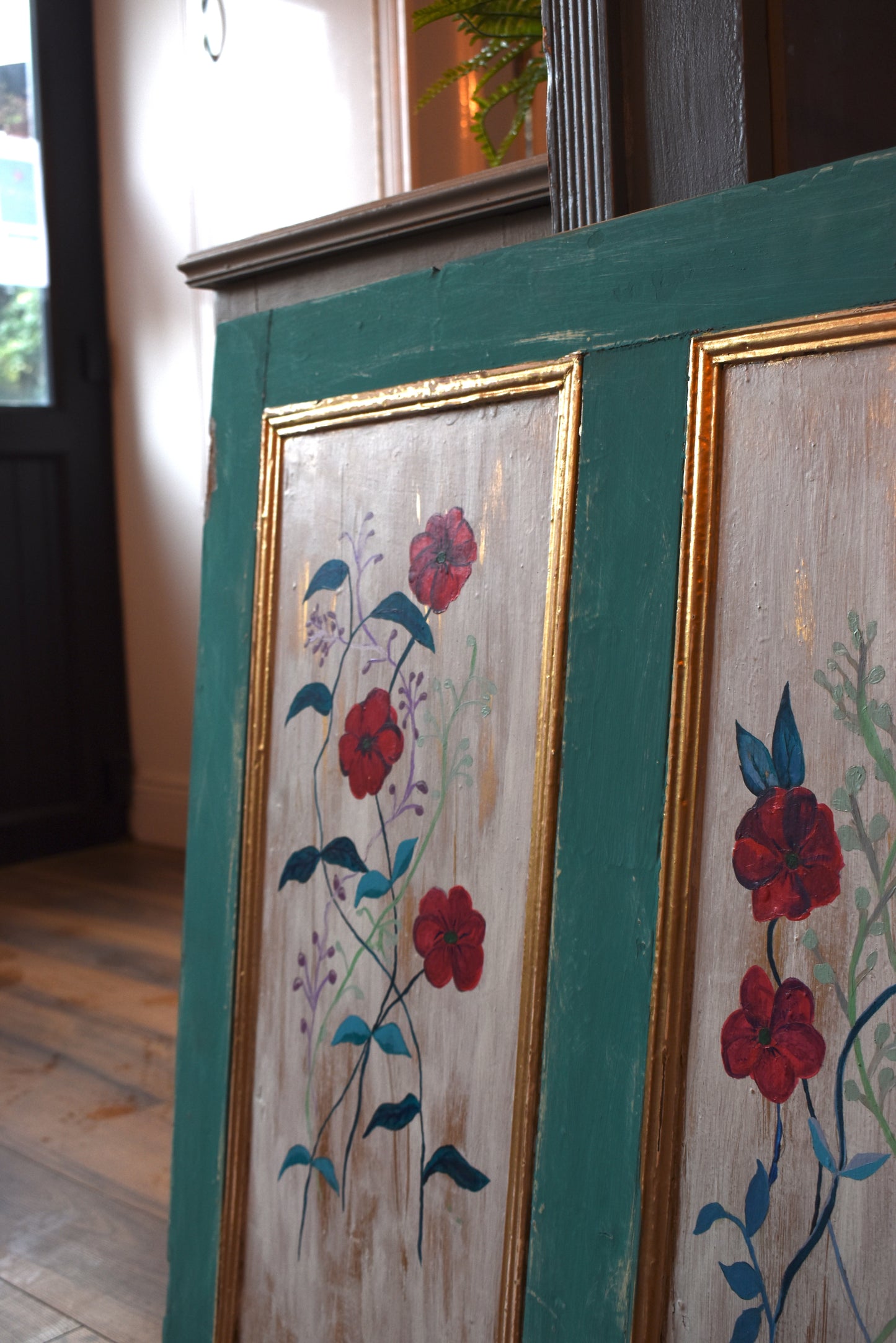 Old Antique Pine Floral Painted Door