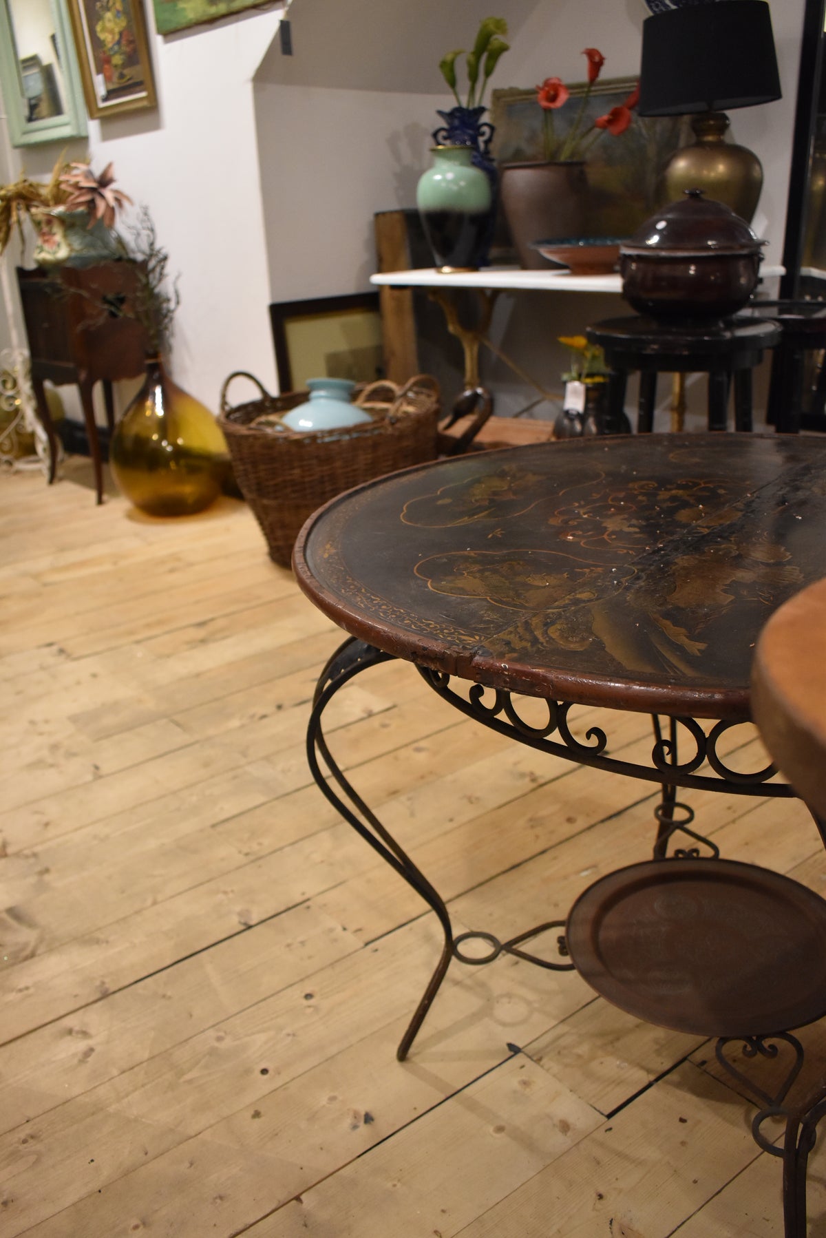 French Wrought Iron Table with a Decorative Top