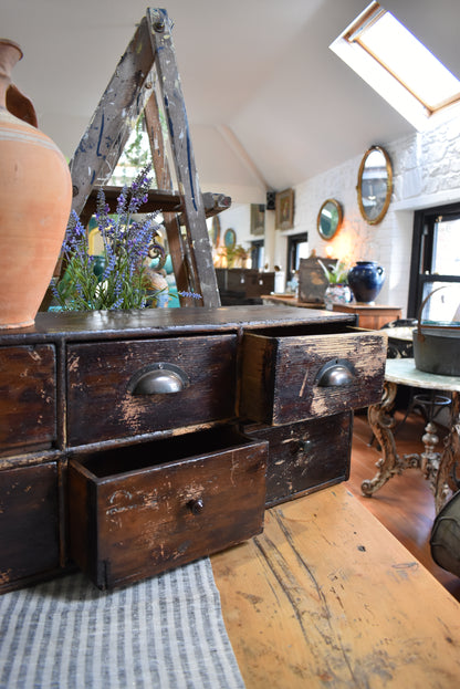 Lovely old table top Bank of Drawers