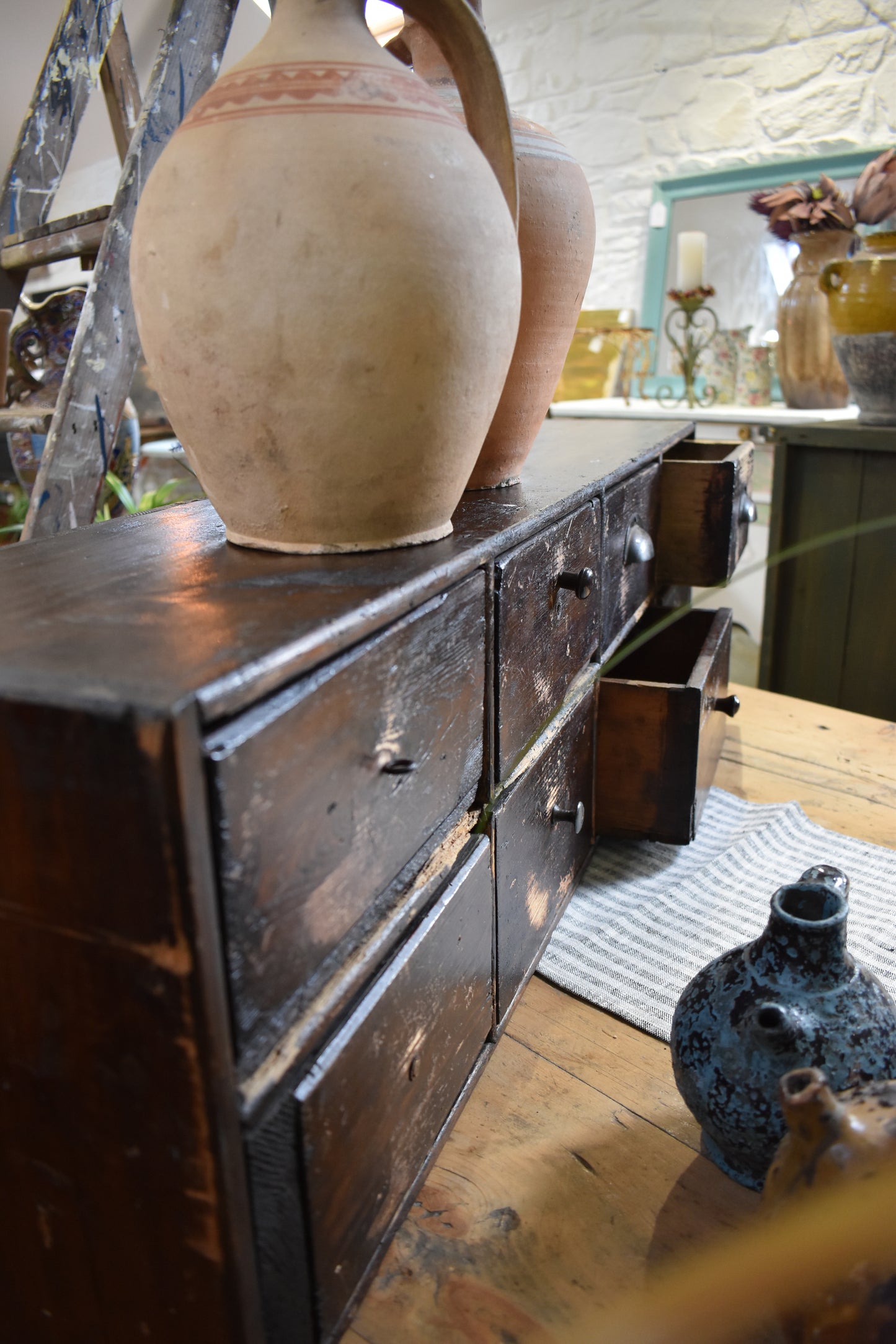 Lovely old table top Bank of Drawers