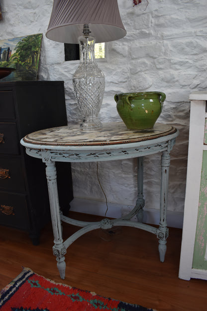 French Oval Gilt Antique Marble Topped Table