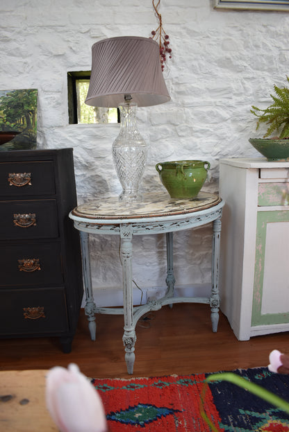 French Oval Gilt Antique Marble Topped Table