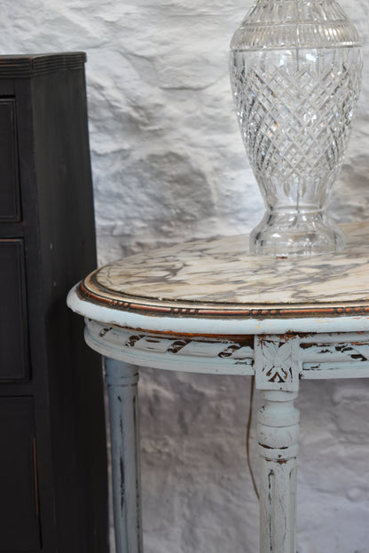 French Oval Gilt Antique Marble Topped Table