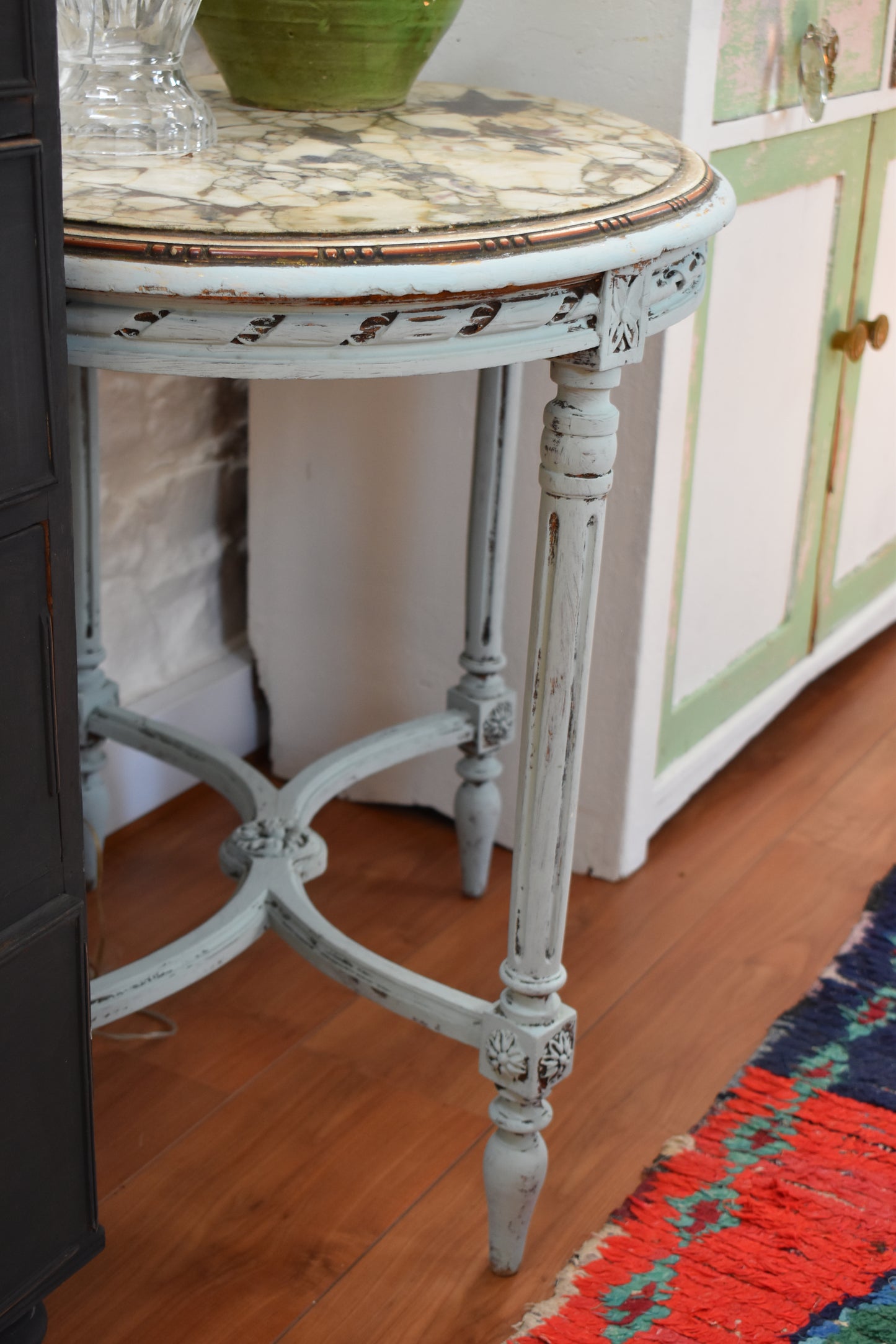 French Oval Gilt Antique Marble Topped Table