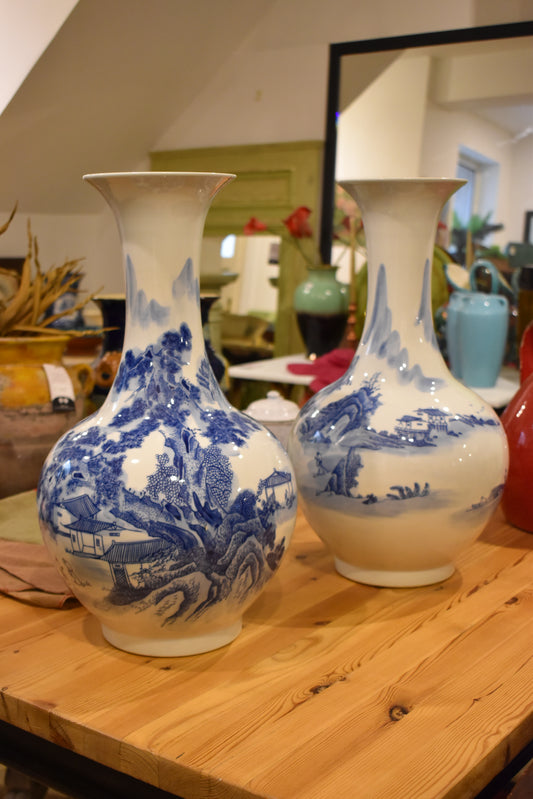 Pair of Blue and White Vases