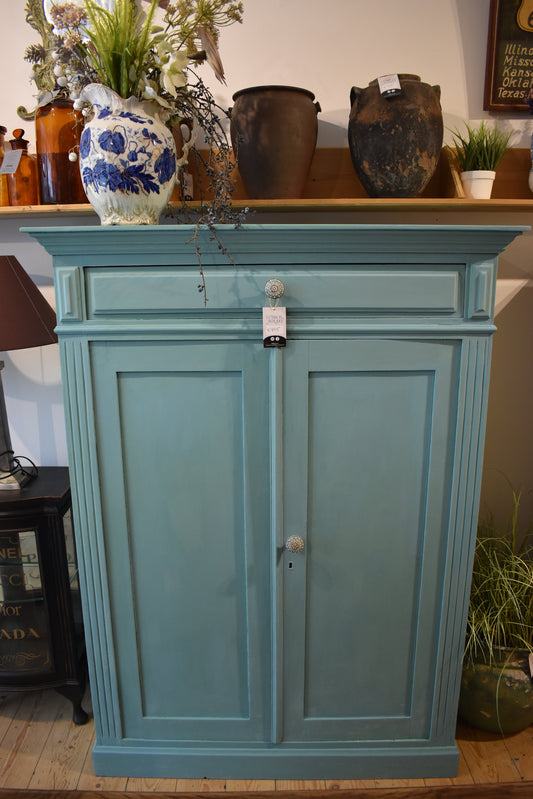 French Antique Turquoise Cupboard with Decorative Knobs