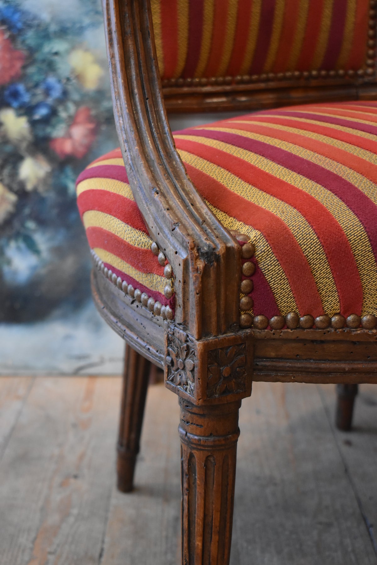 Pair of Old French Chairs in Candy Stripe Red
