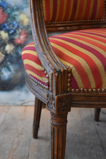 Pair of Old French Chairs in Candy Stripe Red