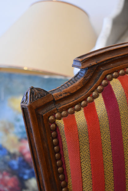 Pair of Old French Chairs in Candy Stripe Red