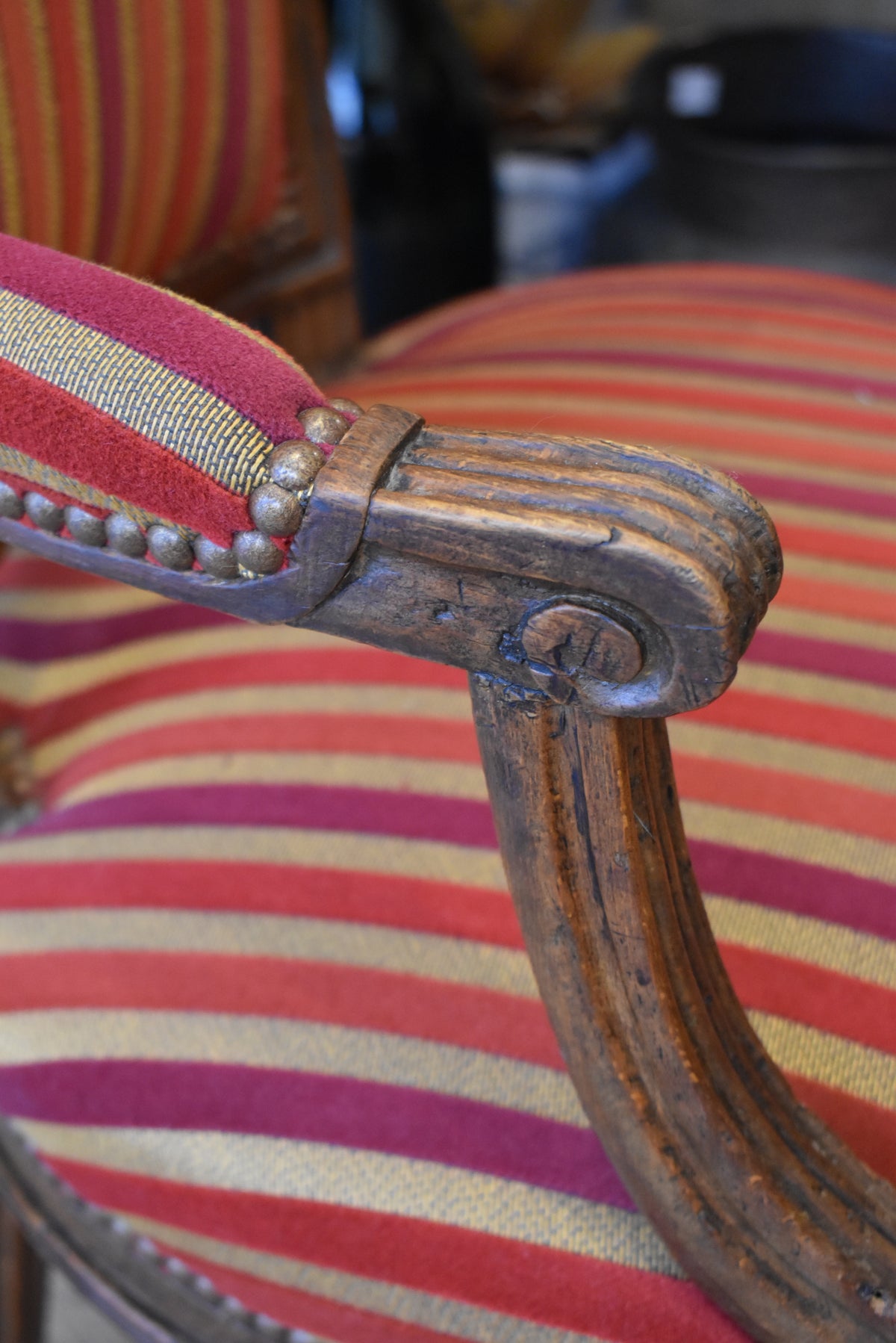 Pair of Old French Chairs in Candy Stripe Red