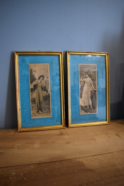 Pair of French Prints with Blue Background