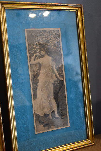Pair of French Prints with Blue Background