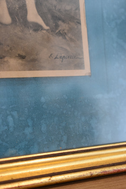 Pair of French Prints with Blue Background
