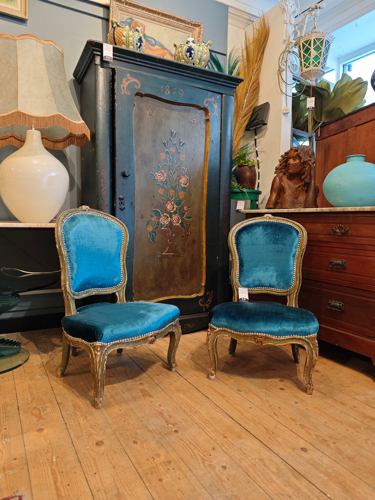 Pair of Old French Blue Chairs