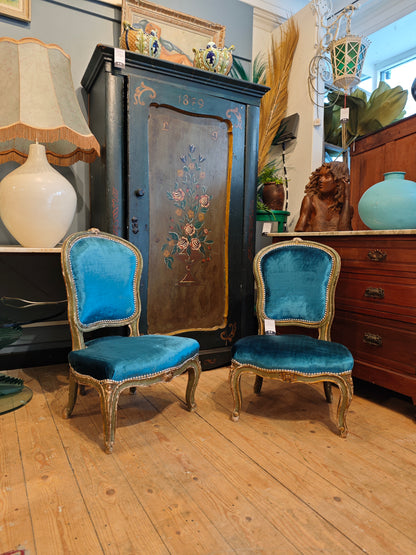 Pair of Old French Blue Chairs