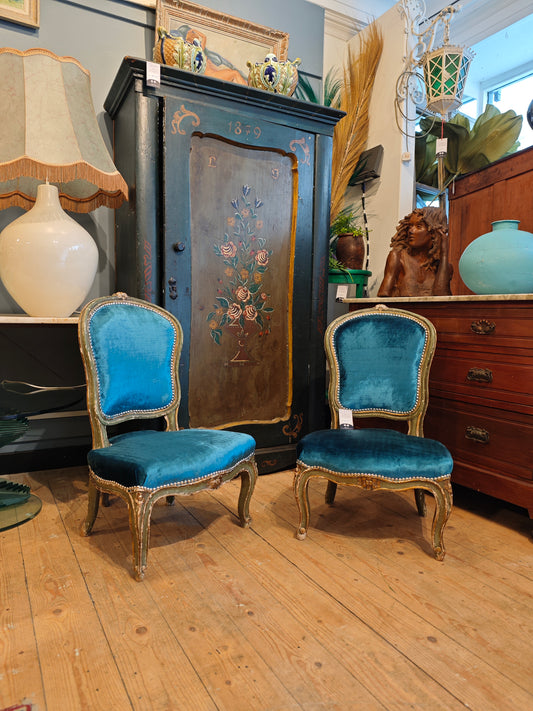 Pair of Old French Blue Chairs