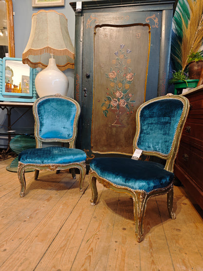 Pair of Old French Blue Chairs
