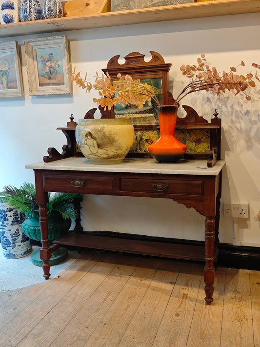Victorian Marble Topped Wash Stand with Mirror