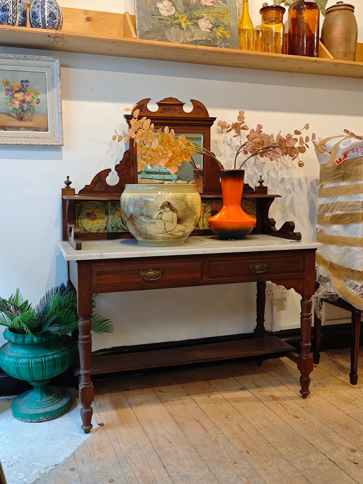 Victorian Marble Topped Wash Stand with Mirror