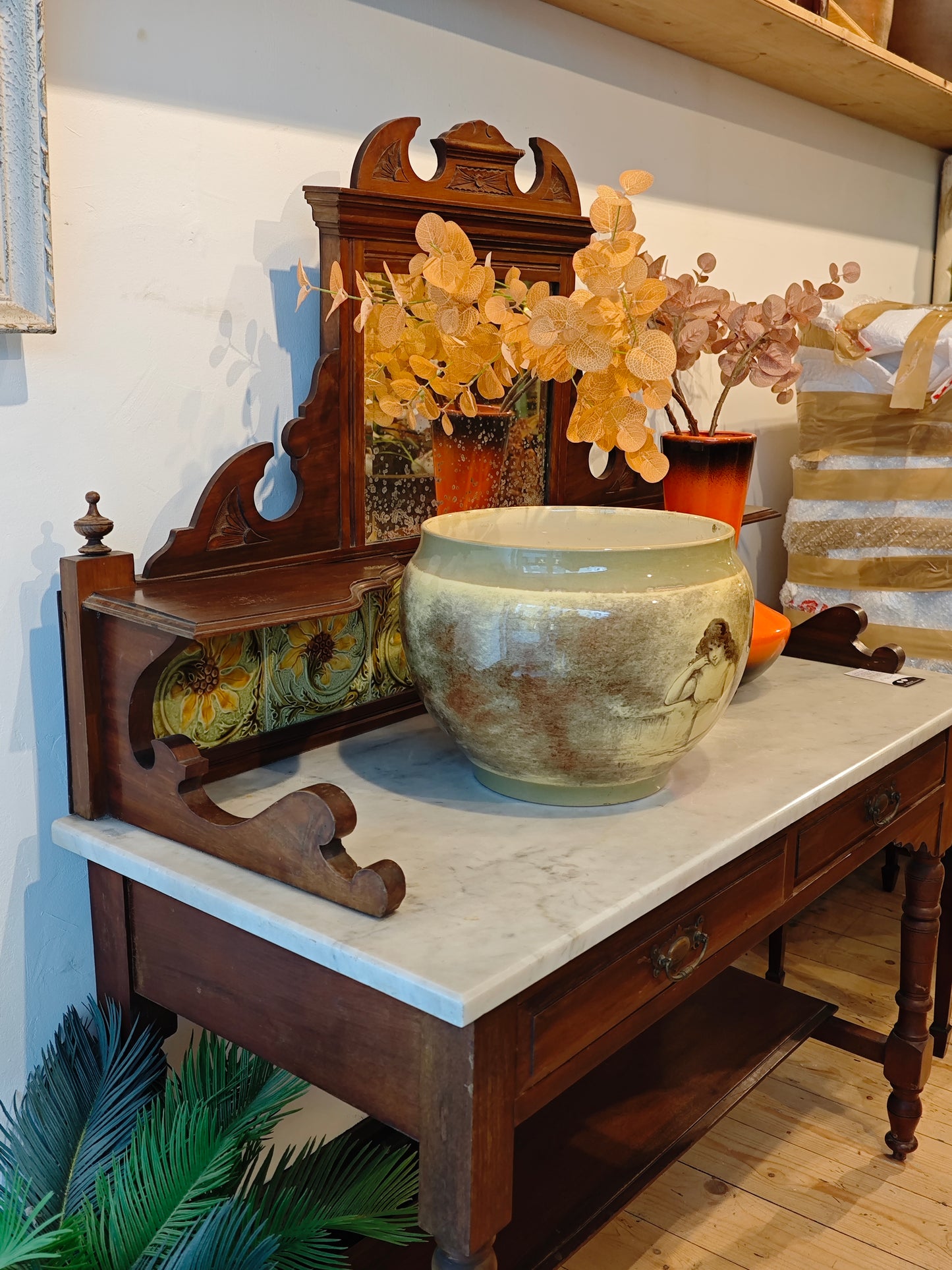 Victorian Marble Topped Wash Stand with Mirror
