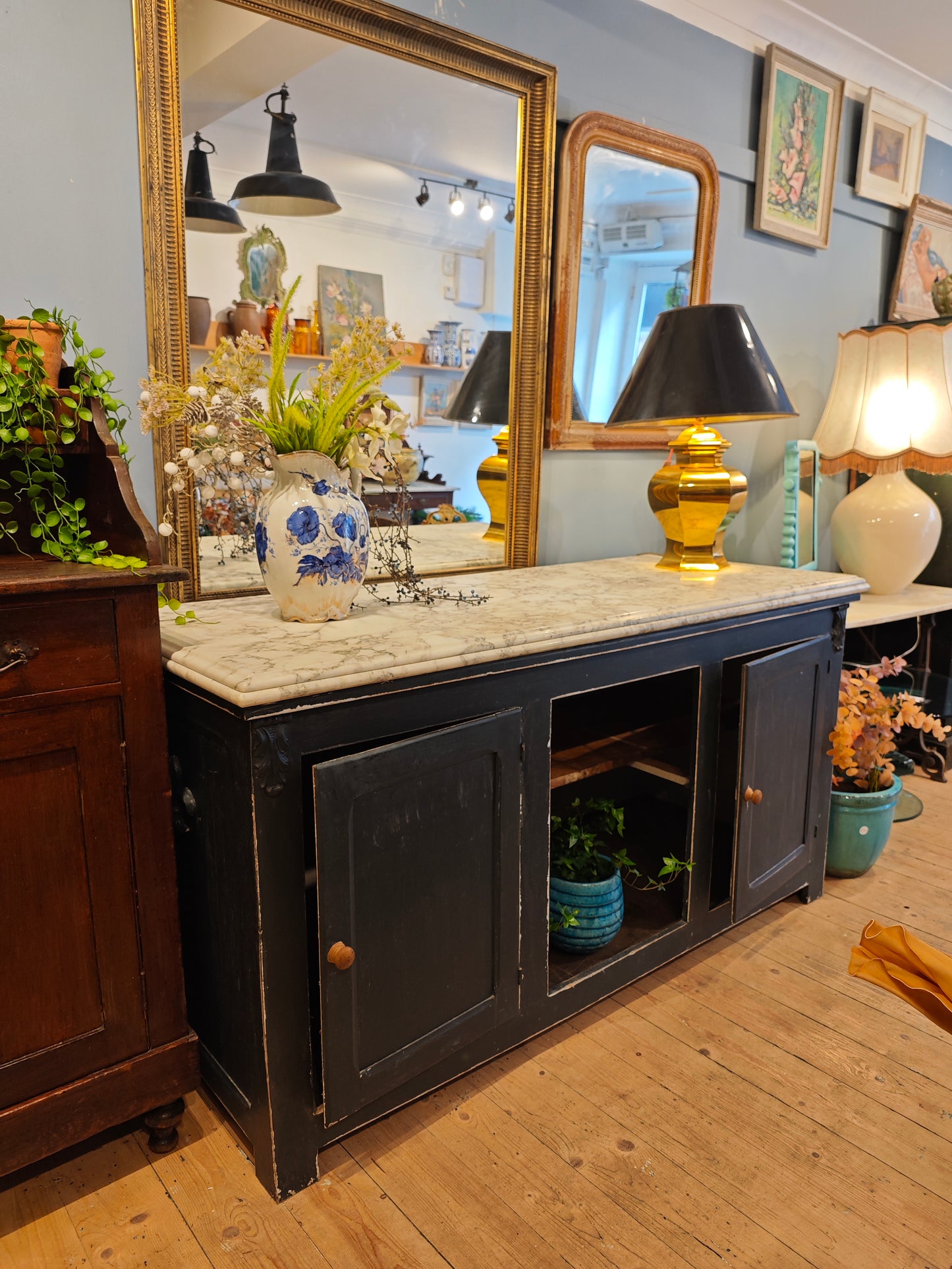 Old French Shop Counter/Kitchen Island with Marble Top