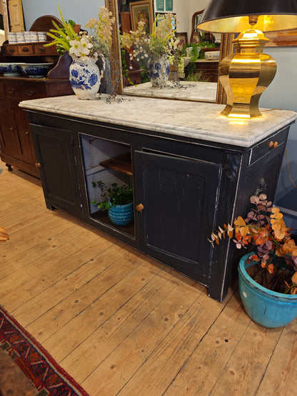 Old French Shop Counter/Kitchen Island with Marble Top