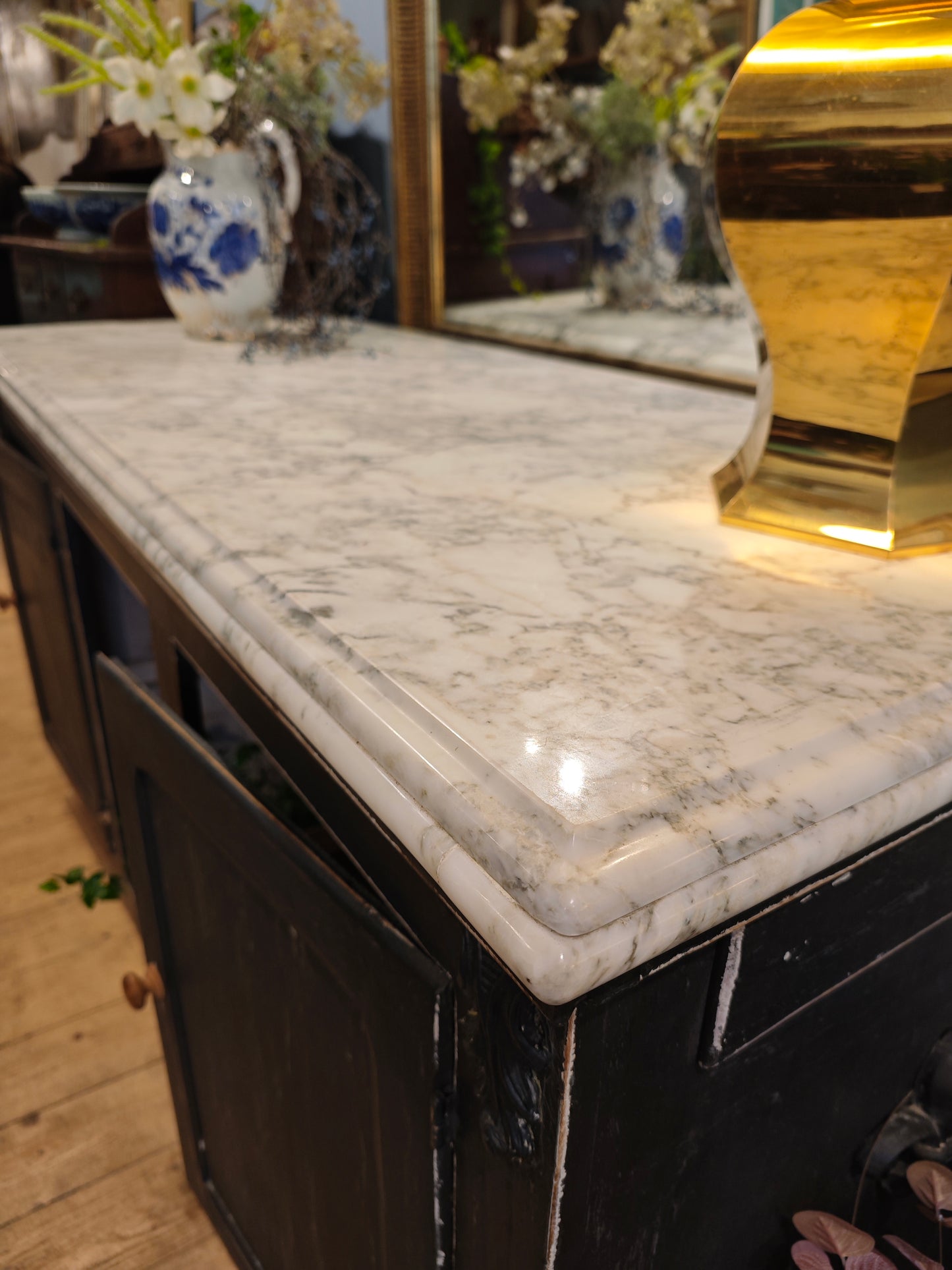 Old French Shop Counter/Kitchen Island with Marble Top