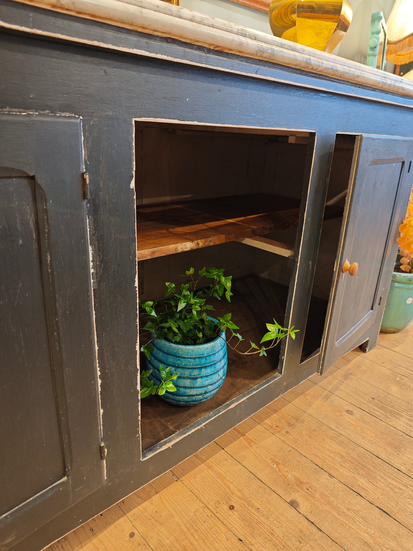 Old French Shop Counter/Kitchen Island with Marble Top