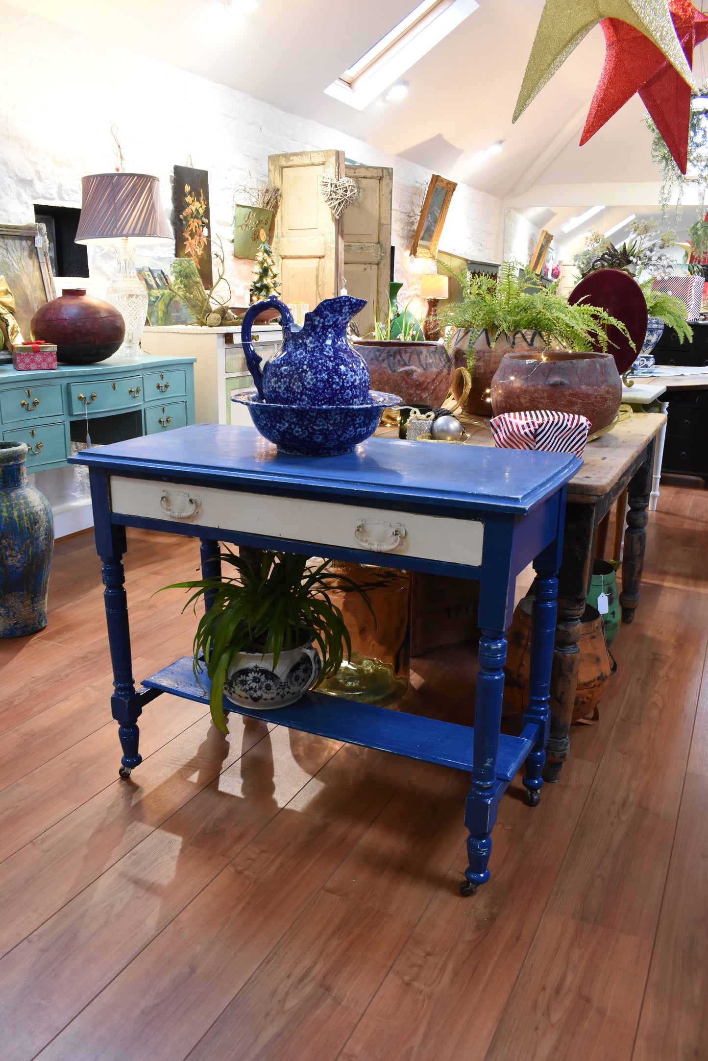 Blue Table with a White Drawer