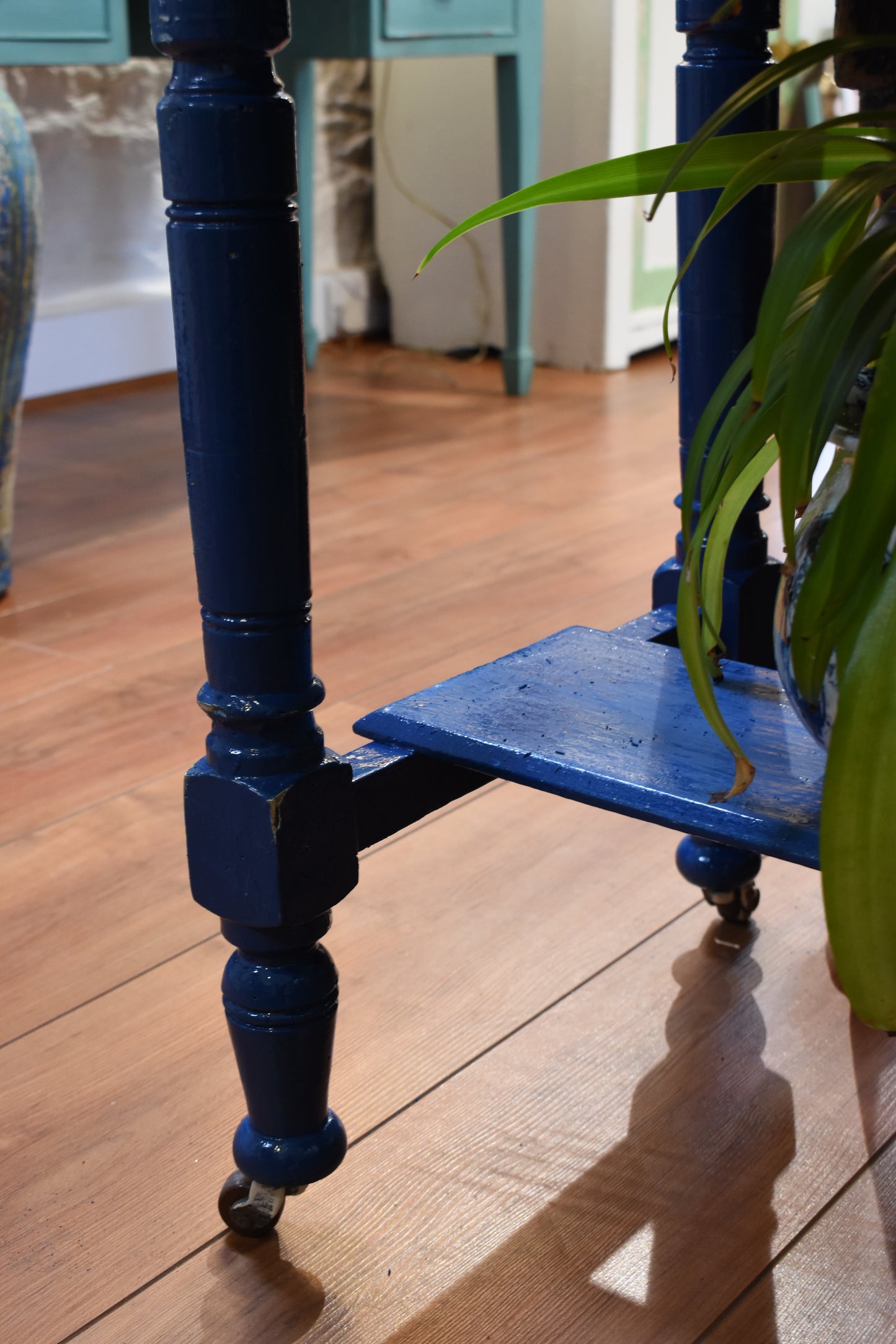 Blue Table with a White Drawer