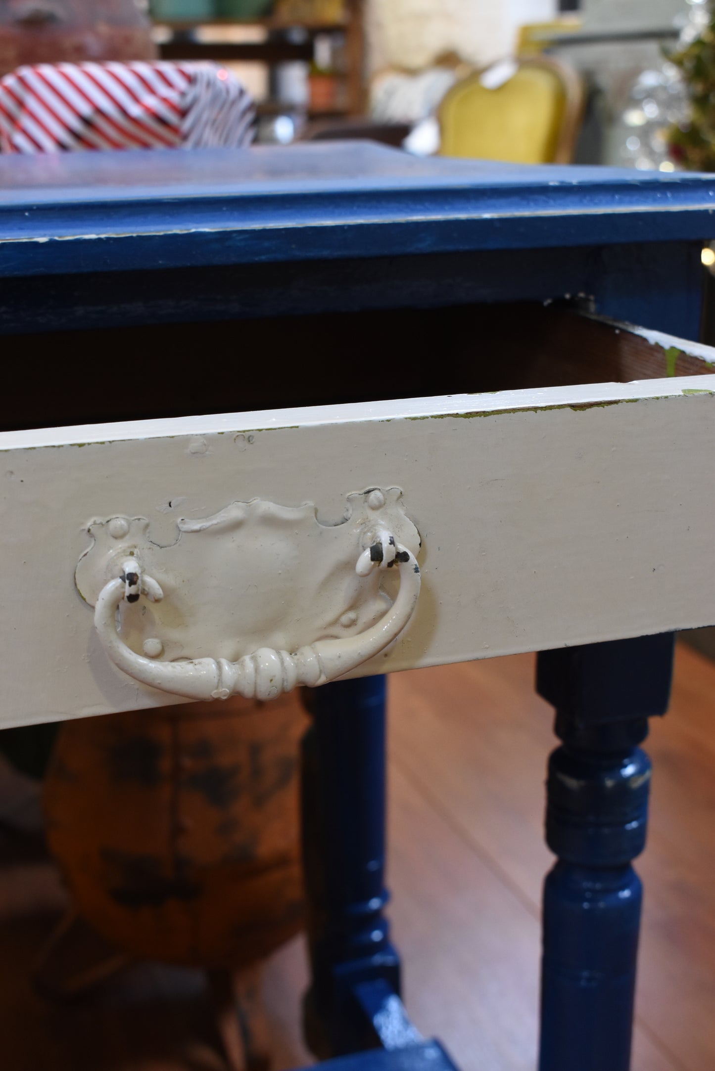 Blue Table with a White Drawer