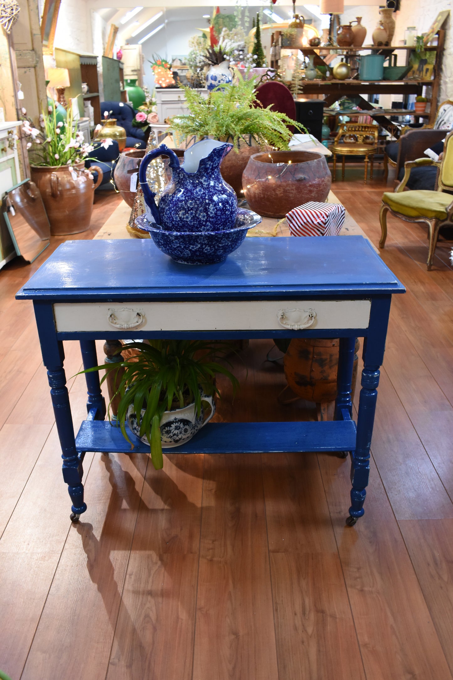 Blue Table with a White Drawer