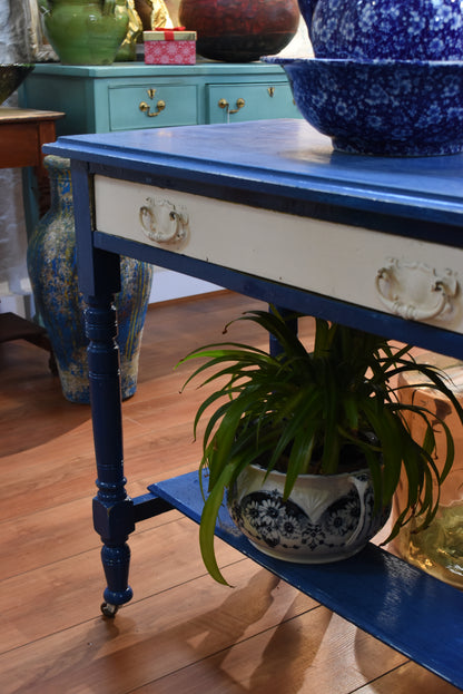 Blue Table with a White Drawer