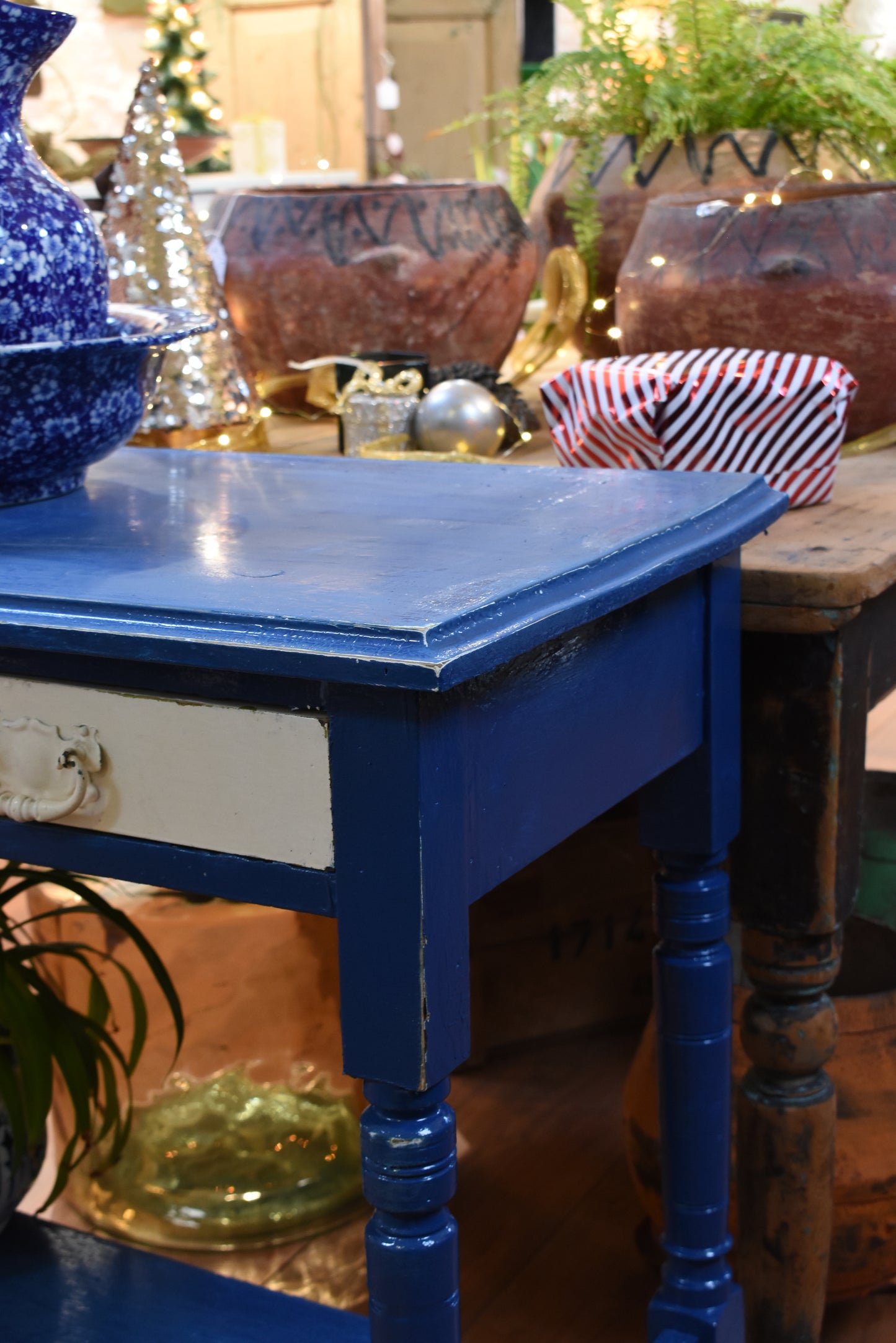 Blue Table with a White Drawer