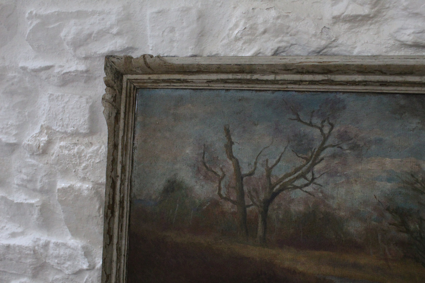 French Painting with a Lovely Stressed Frame of a Countrywide Scene