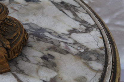 French Oval Gilt Antique Marble Topped Table