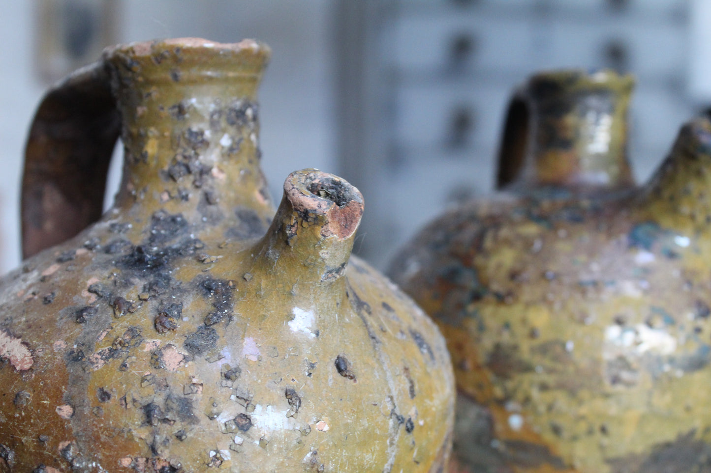 Trio of French Antique Nut Oil Jugs