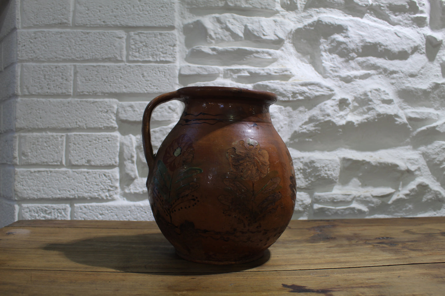 Old Terracotta Floral Jug