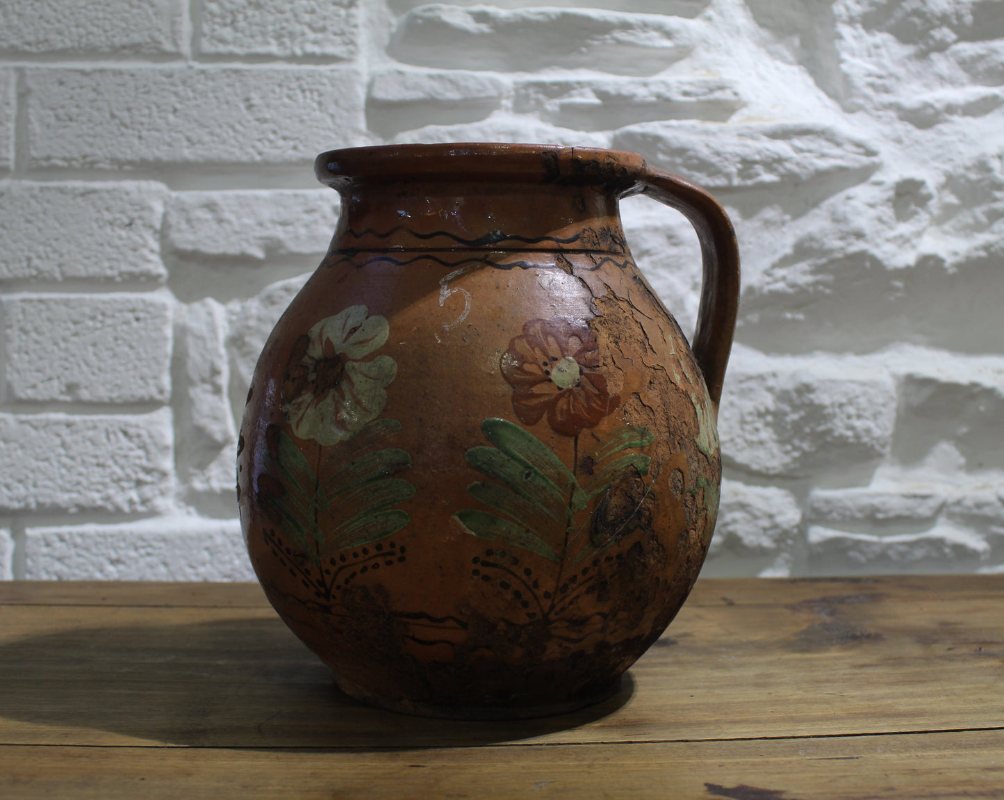 Old Terracotta Floral Jug