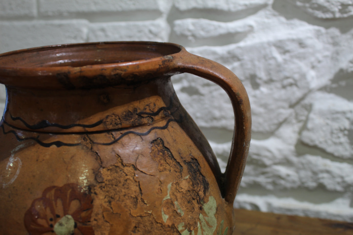 Old Terracotta Floral Jug